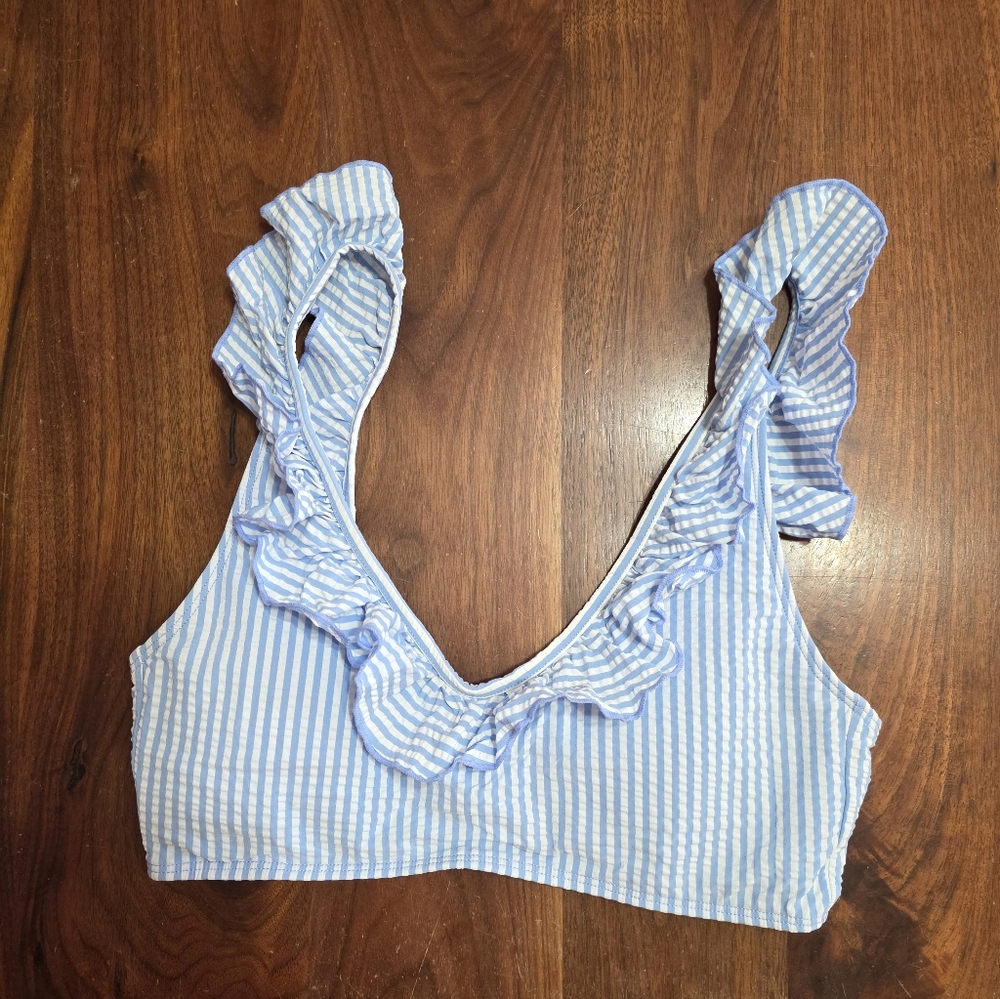Vineyard Vines Light Blue Striped Ruffle Crop Top
